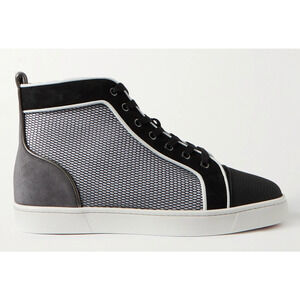 Christian Louboutin Louis Orlato Flat Black Grey White High Top Sneaker 50 17
